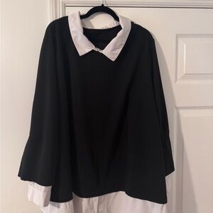 Black and White Collared Blouse twofer sweater